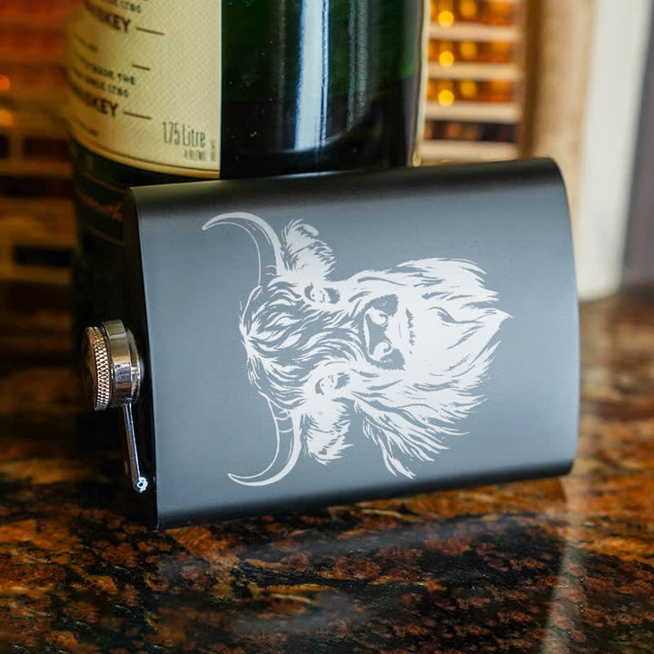 2-10 oz Yak Bull Laser Pattern Stainless Steel Portable Flask