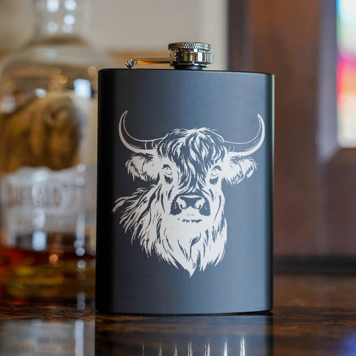 2-10 oz Yak Bull Laser Pattern Stainless Steel Portable Flask