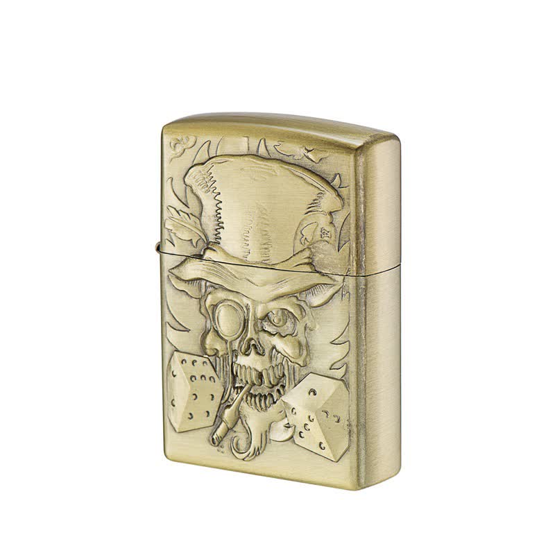 Joker Skull with Dice Bronze Refillable Kerosene Lighter