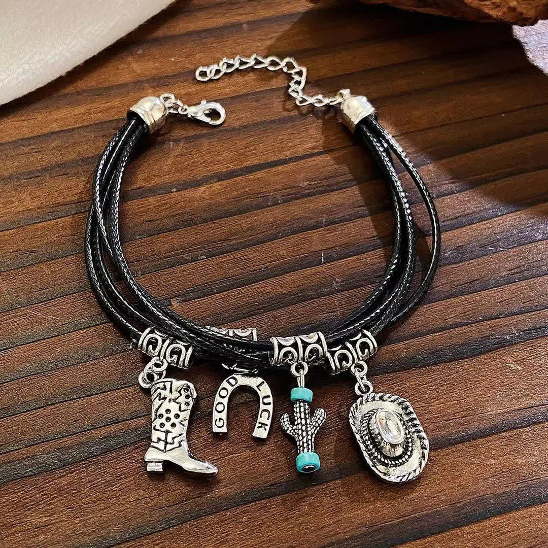  Wild Western Multi-Layered Bracelet Cowboy Necklace - Black Bracelet - image 4
