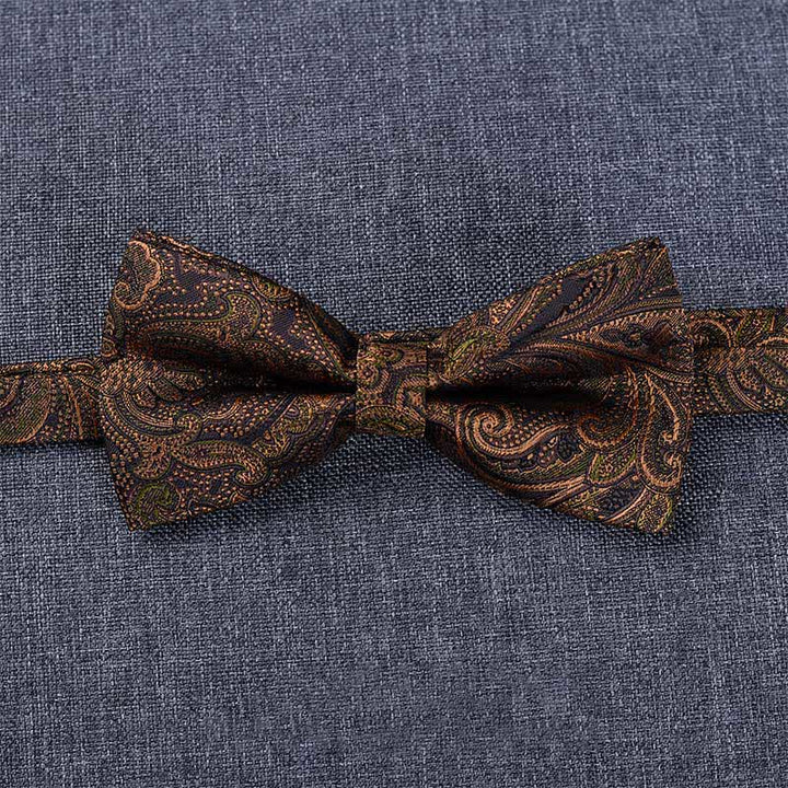 5Pcs Men's Dark Brown & Black Paisley Bow Ties Gift Box