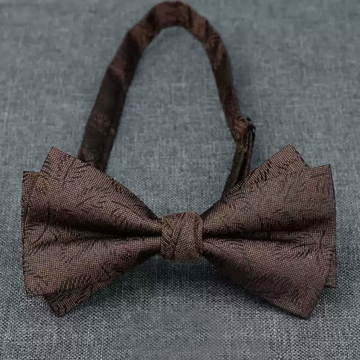 5Pcs Men's Casual Dark Brown Leaves Print Bow Ties Gift Box