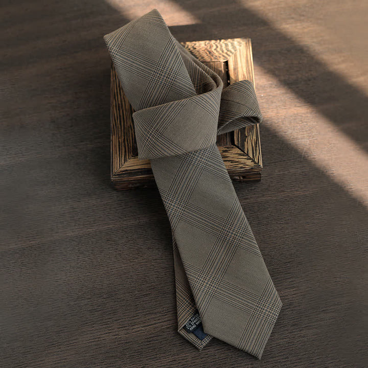 5Pcs Men's Vintage Coffee Brown Plaid Bow Ties Gift Box