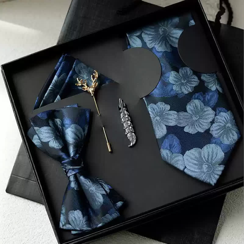 5Pcs Men's Vintage Floral Classic Wedding Bow Ties Gift Box