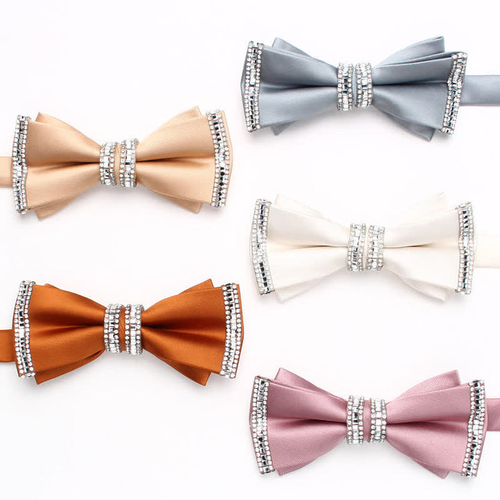 Men's Solid Color Shimmering Rhinestone Double Layers Bow Tie