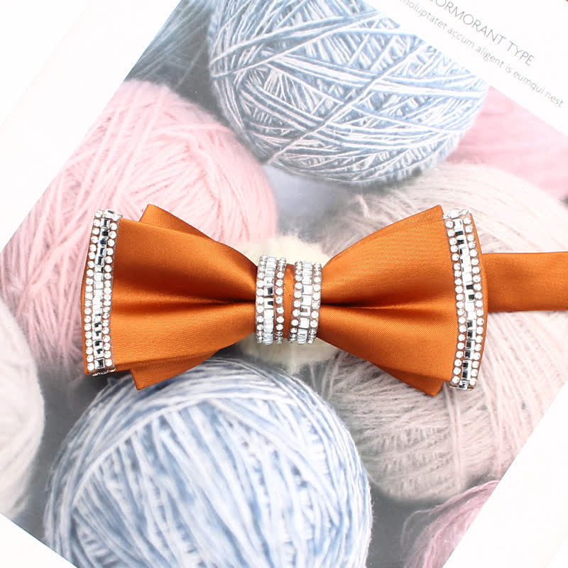 Men's Solid Color Shimmering Rhinestone Double Layers Bow Tie