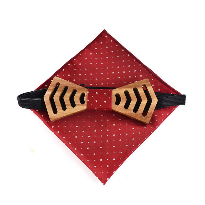 2Pcs Men's Novelty Cutout Regular Shape Wooden Bow Tie Set