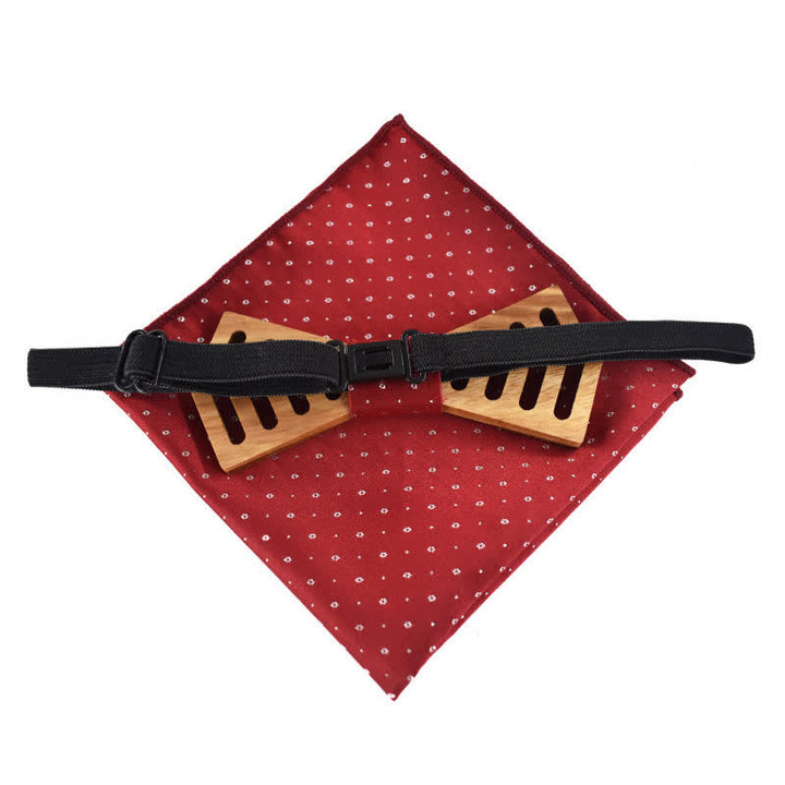 2Pcs Men's Novelty Cutout Regular Shape Wooden Bow Tie Set