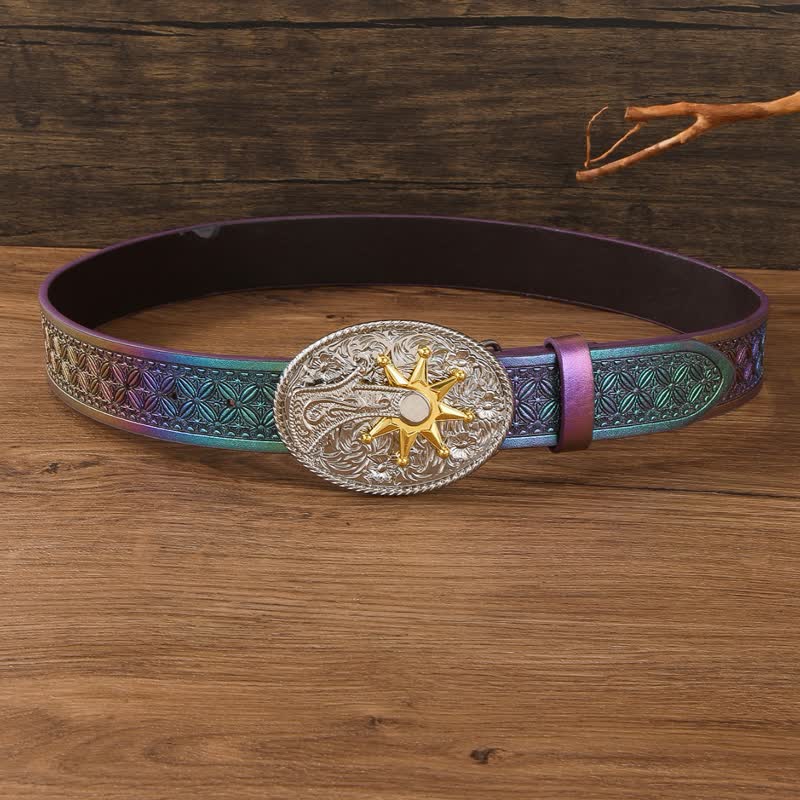 Fantastic Gradient Iridescent Strap Western Buckle Leather Belt