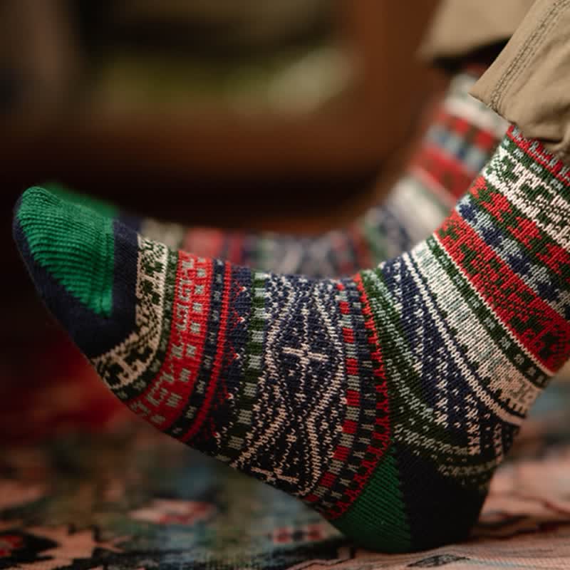 Geometric Pattern Vintage Cotton Crew Socks