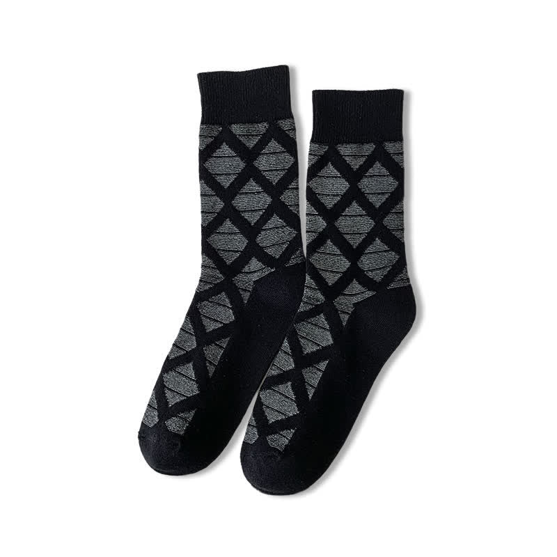 Diamond Pattern Fashion Plaid Knitting Cotton Crew Socks