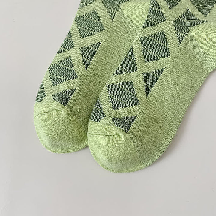 Diamond Pattern Fashion Plaid Knitting Cotton Crew Socks