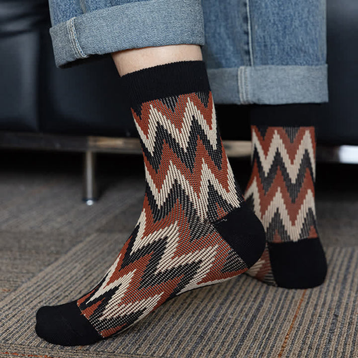 Funky Retro Zigzag Pattern Cotton Crew Socks