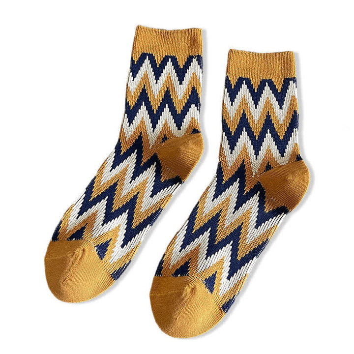 Funky Retro Zigzag Pattern Cotton Crew Socks