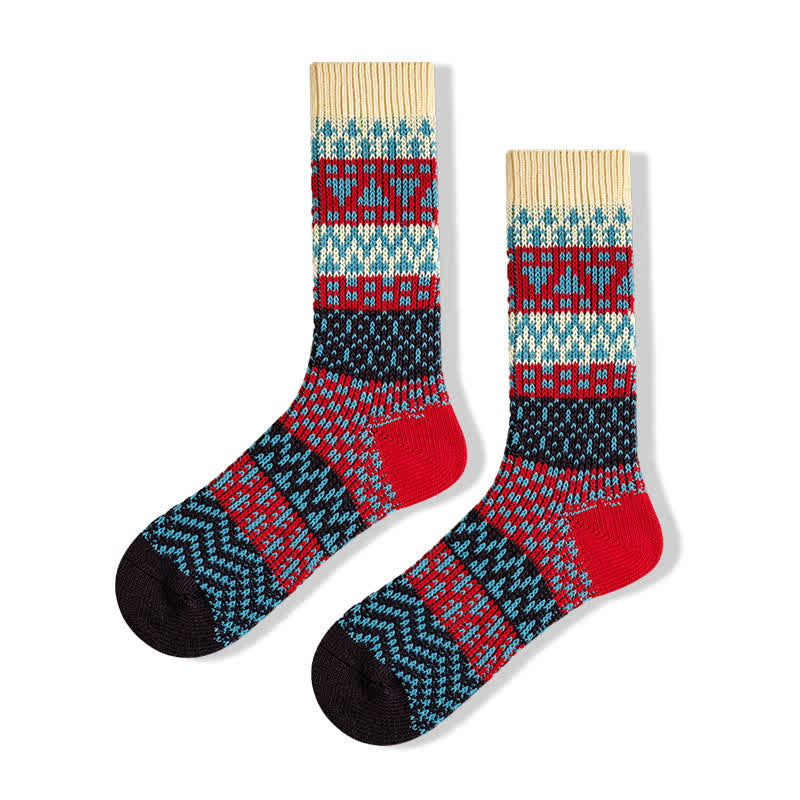 Colorful Ethnic Patterns Striped Cotton Crew Socks