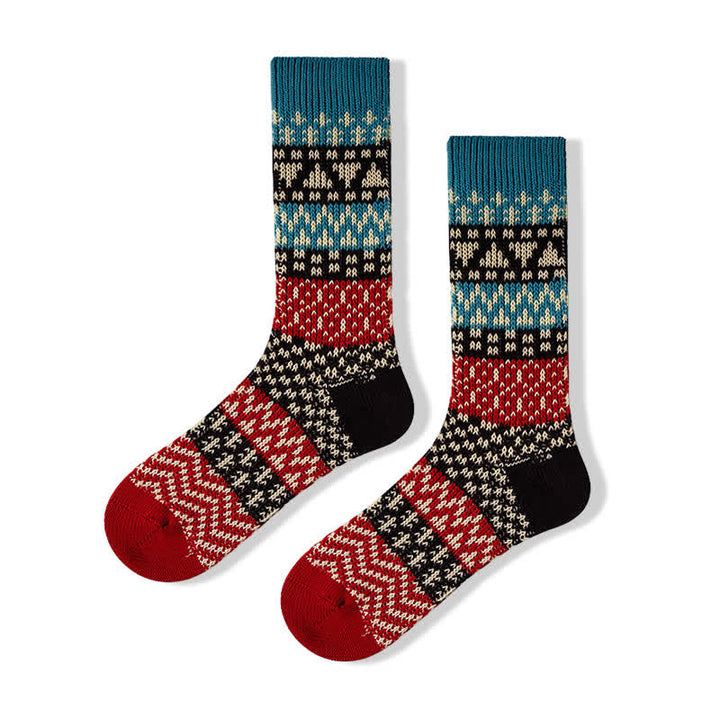 Colorful Ethnic Patterns Striped Cotton Crew Socks