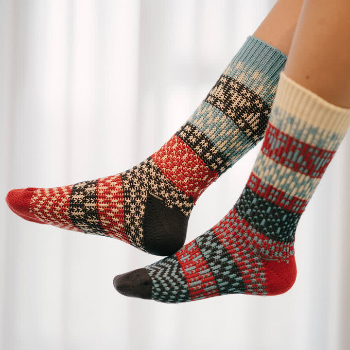 Colorful Ethnic Patterns Striped Cotton Crew Socks