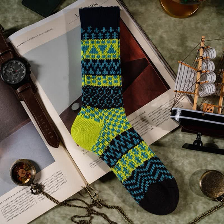 Colorful Ethnic Patterns Striped Cotton Crew Socks