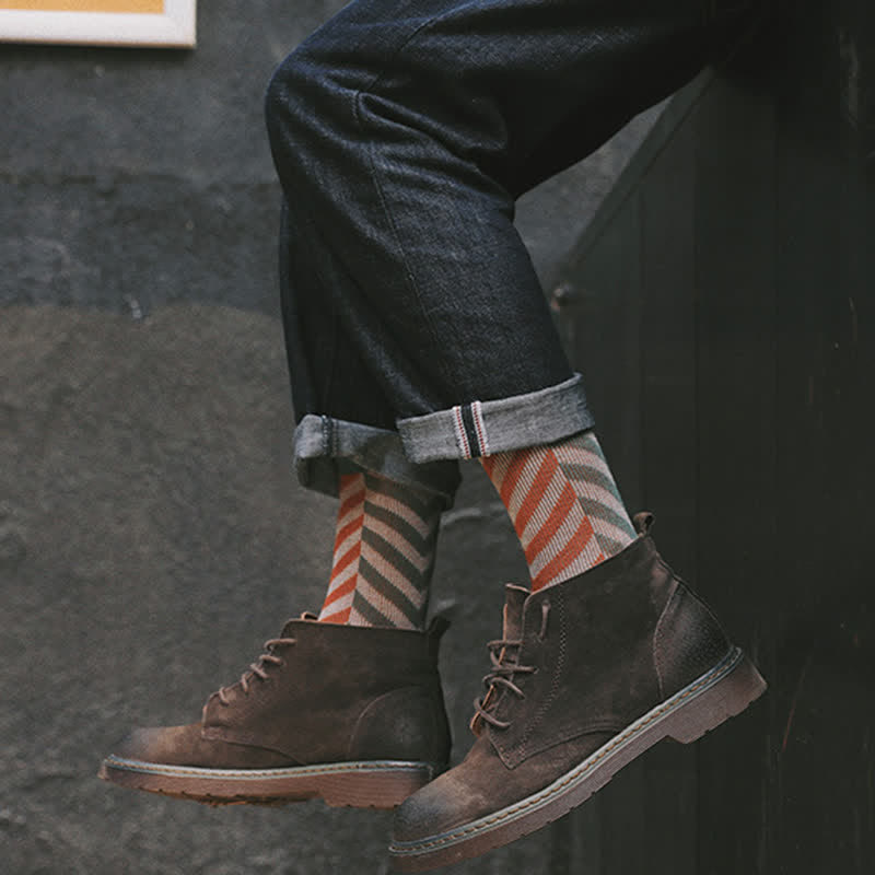 Classic Colorblock Arrow Striped Cotton Crew Socks