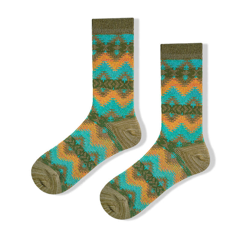 Bright Tribal Wave Pattern Cotton Crew Socks