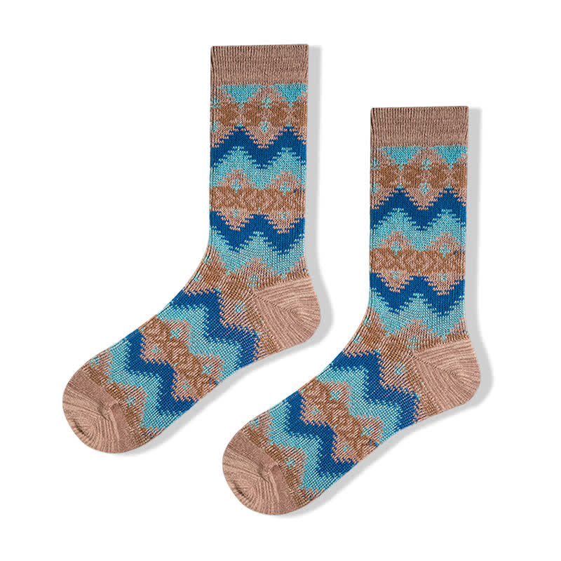 Bright Tribal Wave Pattern Cotton Crew Socks