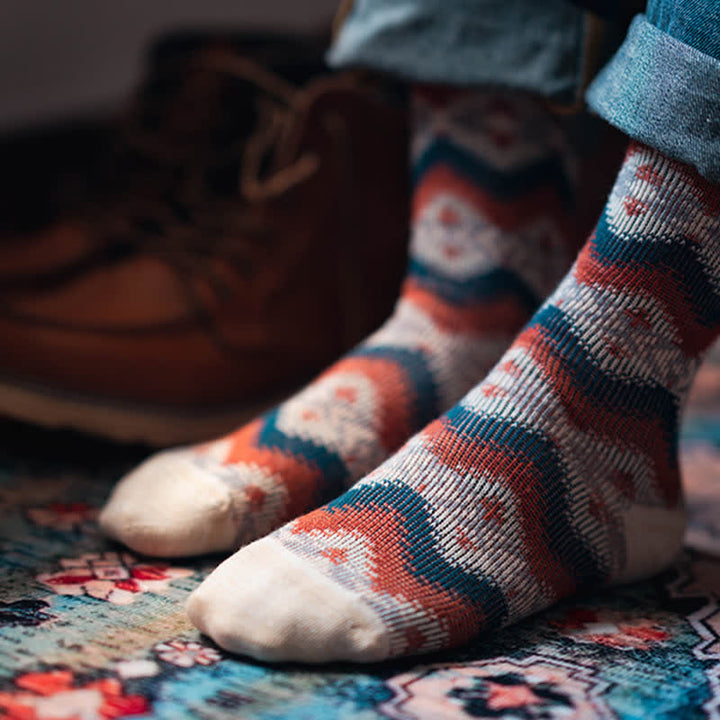 Bright Tribal Wave Pattern Cotton Crew Socks