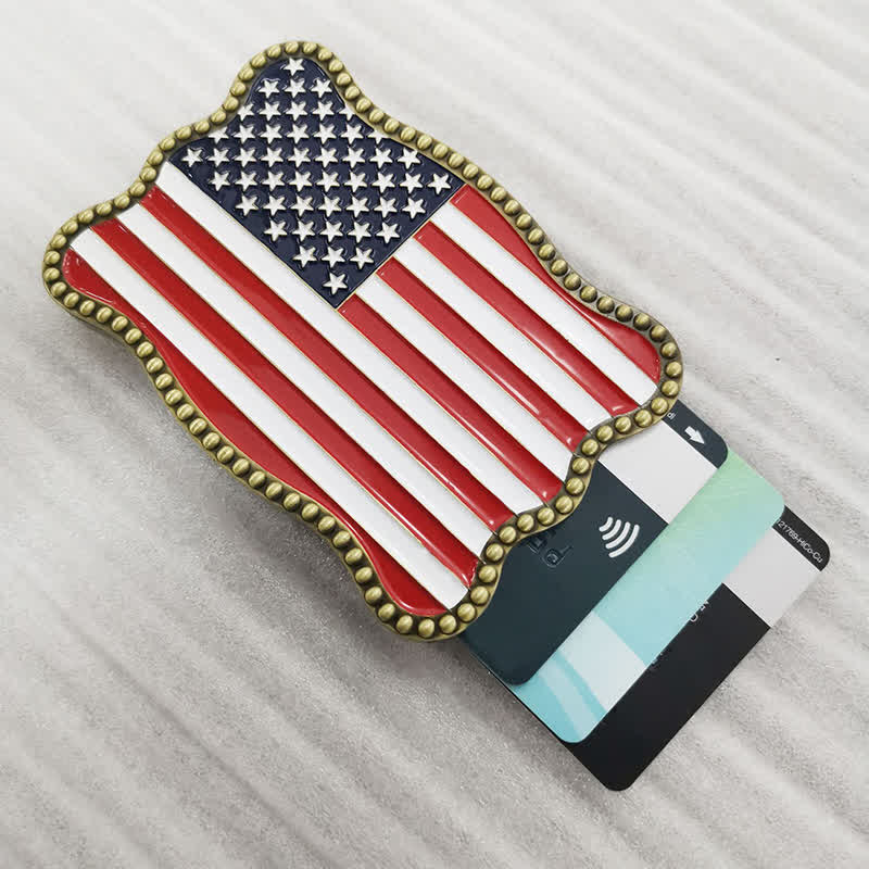 Men's DIY Creative American Flag Card Wallet Buckle Leather Belt