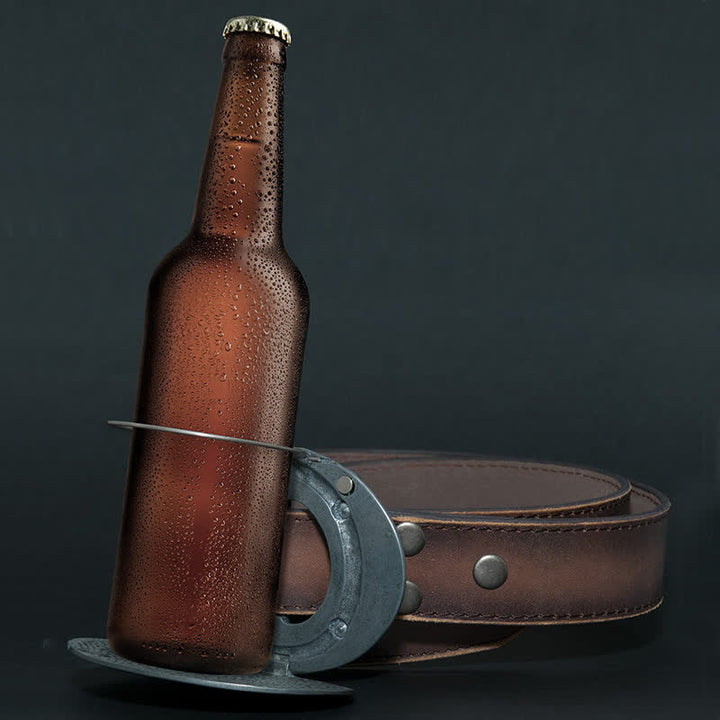 Men's DIY Wild West Bull Creative Beer Holder Buckle Leather Belt