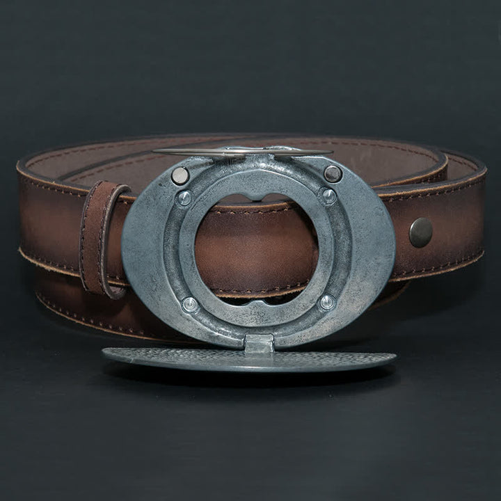 Men's DIY Longhorn Bull Creative Beer Holder Buckle Leather Belt