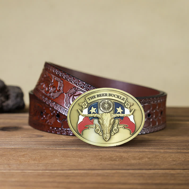 Men's DIY Wild West Bull Creative Beer Holder Buckle Leather Belt