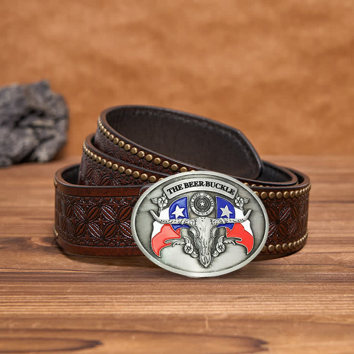 Men's DIY Wild West Bull Creative Beer Holder Buckle Leather Belt