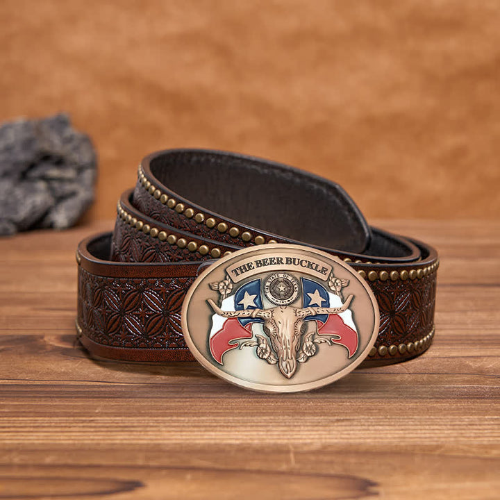 Men's DIY Wild West Bull Creative Beer Holder Buckle Leather Belt