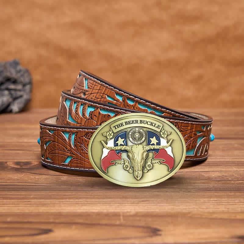 Men's DIY Wild West Bull Creative Beer Holder Buckle Leather Belt