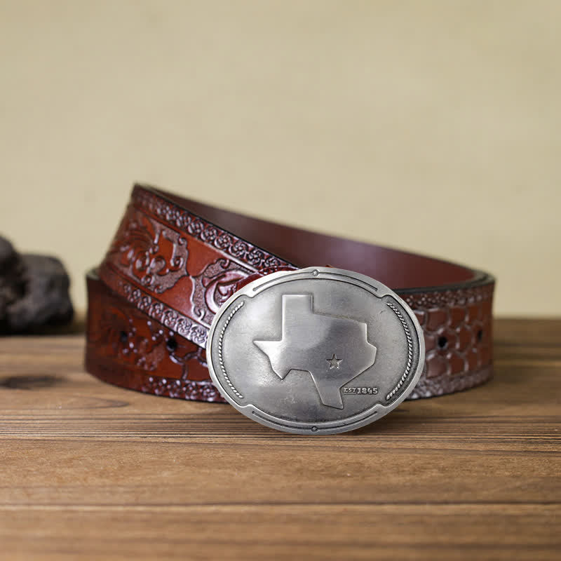 Men's DIY Map State Of Texas Creative Beer Holder Buckle Leather Belt