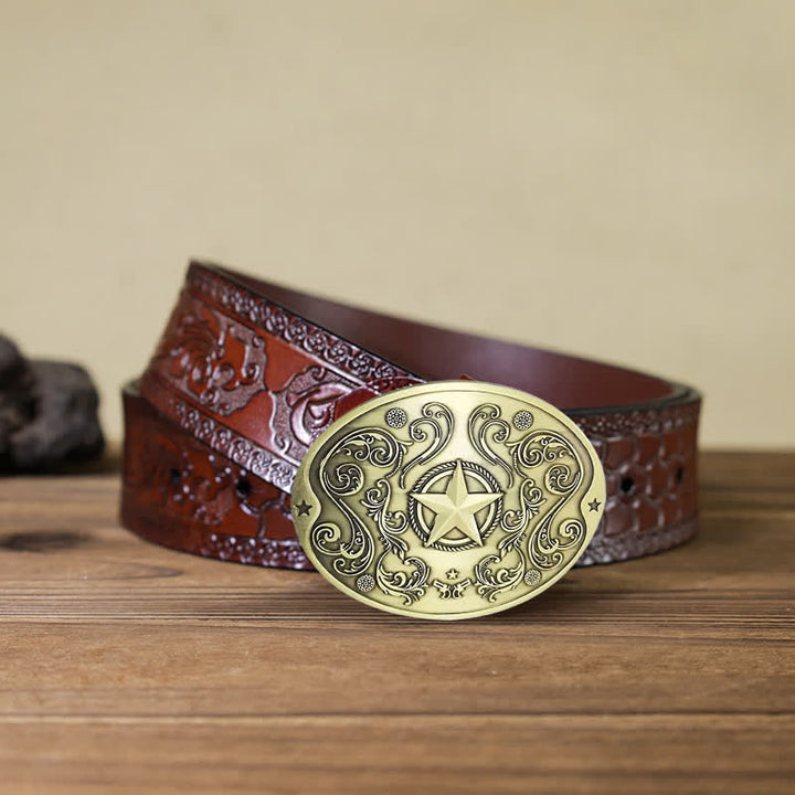 Men's DIY Western Star Creative Beer Holder Buckle Leather Belt