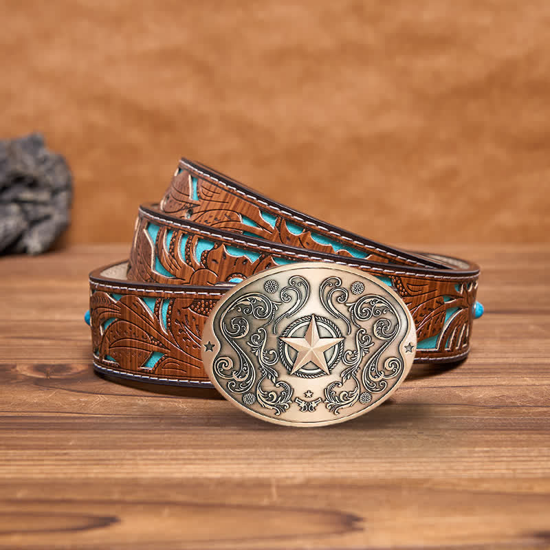 Men's DIY Western Star Creative Beer Holder Buckle Leather Belt