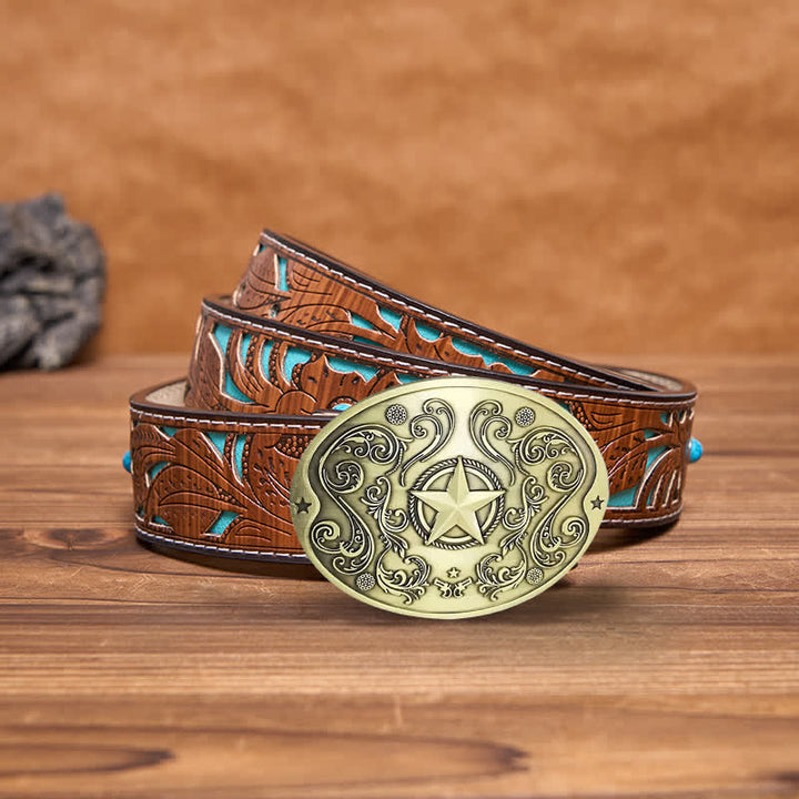 Men's DIY Western Star Creative Beer Holder Buckle Leather Belt