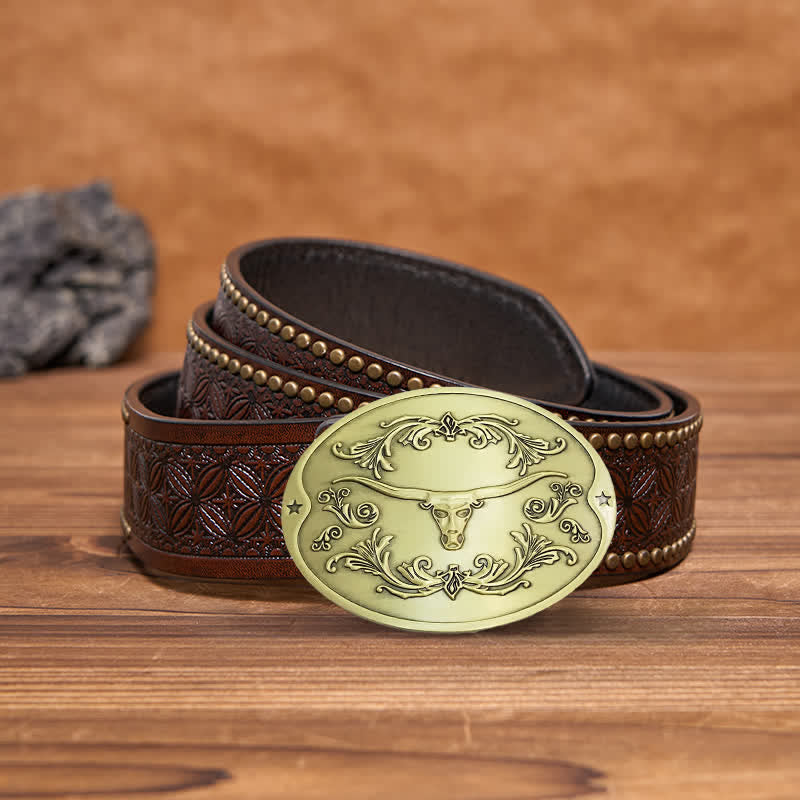 Men's DIY Longhorn Bull Creative Beer Holder Buckle Leather Belt