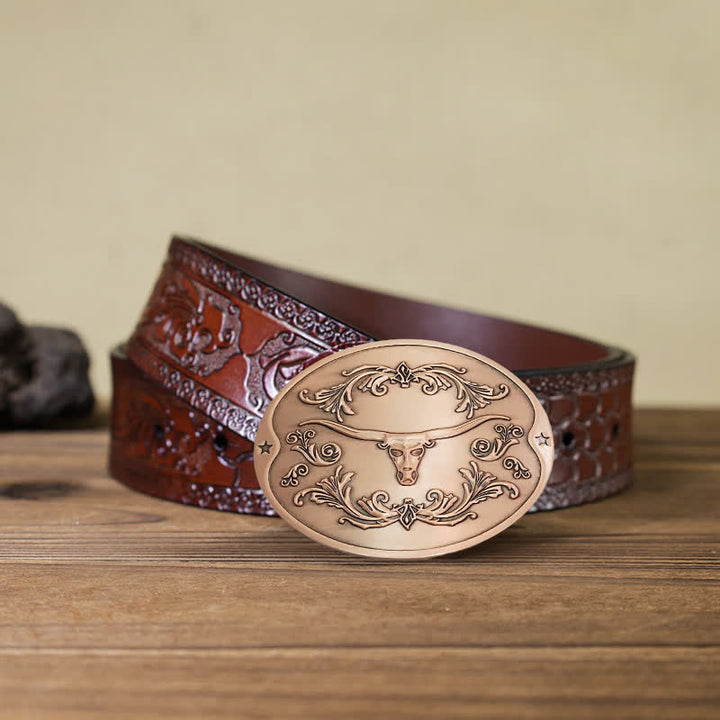 Men's DIY Longhorn Bull Creative Beer Holder Buckle Leather Belt