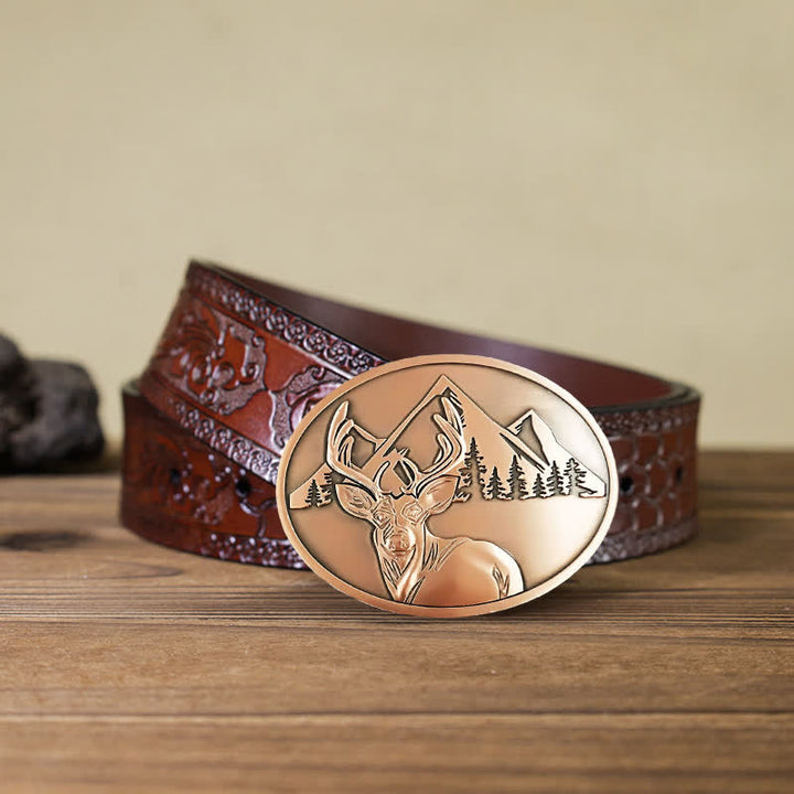 Men's DIY Carved Deer Creative Beer Holder Buckle Leather Belt