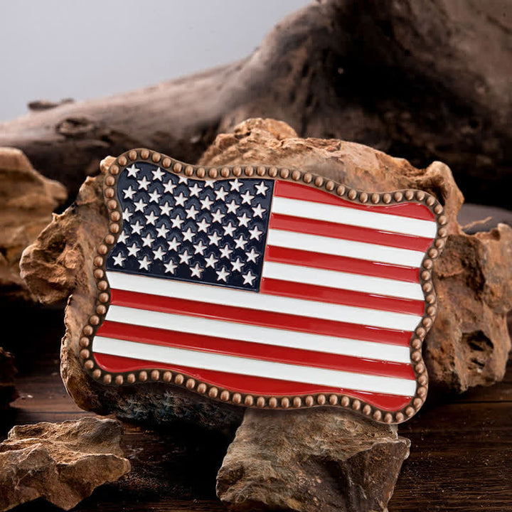 Men's DIY Creative American Flag Card Wallet Buckle Leather Belt