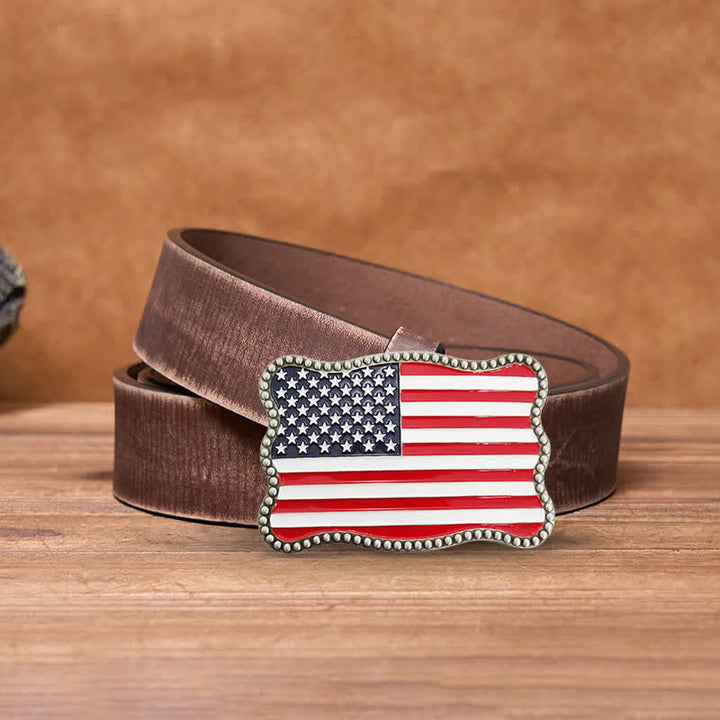 Men's DIY Creative American Flag Card Wallet Buckle Leather Belt