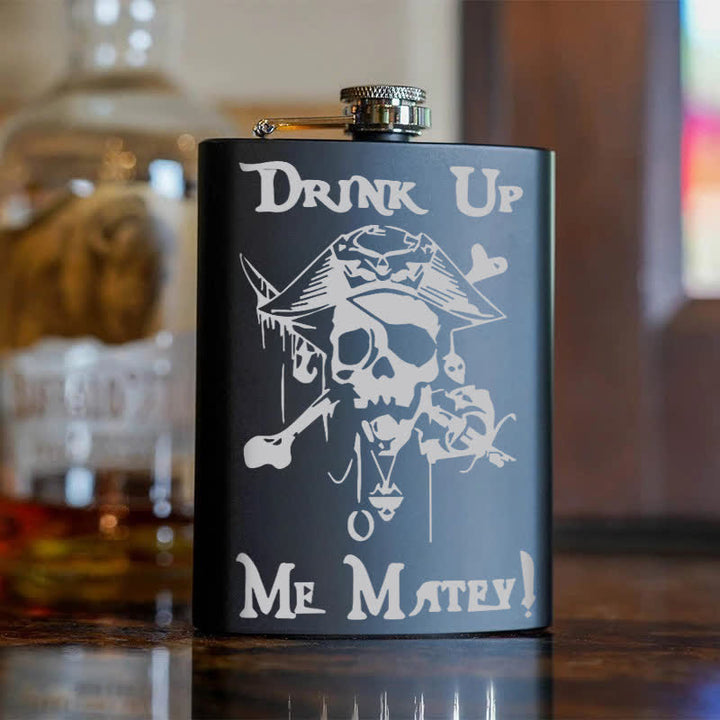 2-10 oz Pirate Skull Drink Laser Pattern Stainless Steel Portable Flask