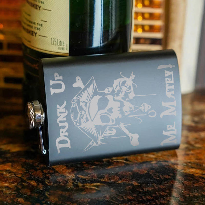 3-8 oz Pirate Skull Drink Laser Pattern Stainless Steel Portable Flask - image 1