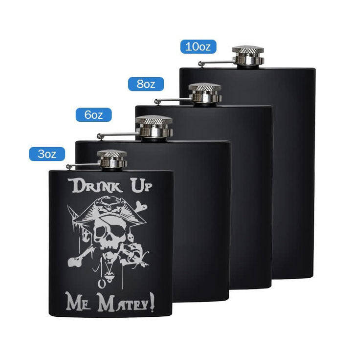 3-8 oz Pirate Skull Drink Laser Pattern Stainless Steel Portable Flask - Black - 10oz - image 2