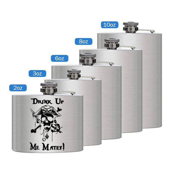 3-8 oz Pirate Skull Drink Laser Pattern Stainless Steel Portable Flask - Silver - 10oz - image 6