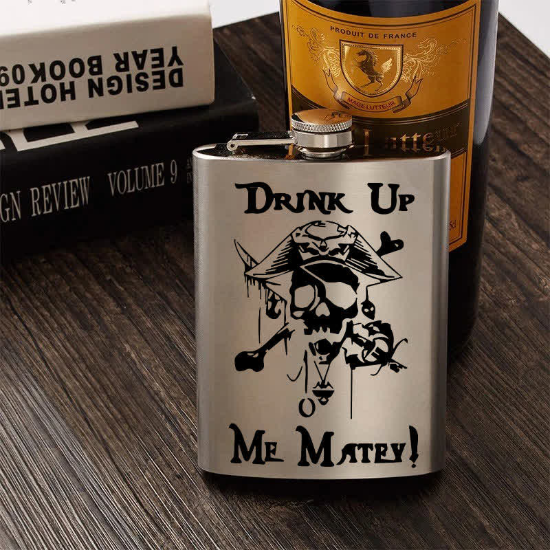 2-10 oz Pirate Skull Drink Laser Pattern Stainless Steel Portable Flask