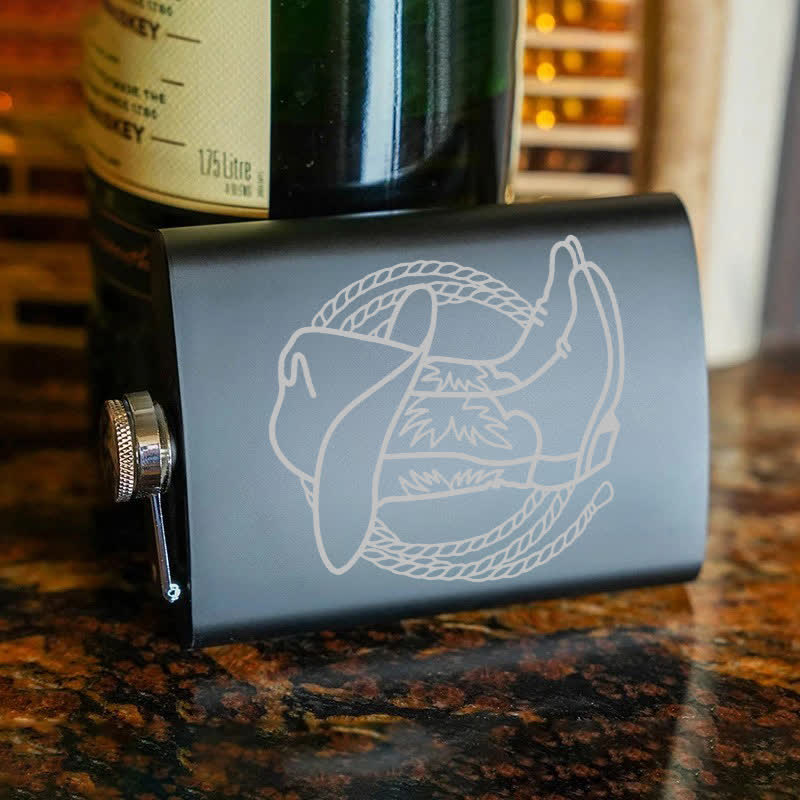 3-8 oz Boots Cowboy Hat Laser Pattern Stainless Steel Portable Flask - image 7