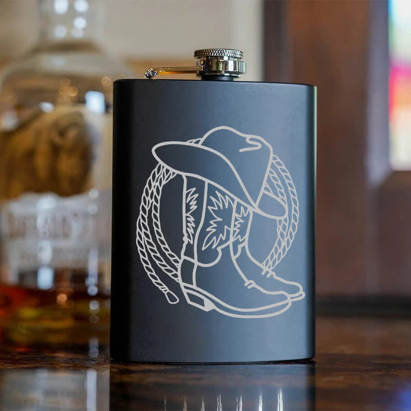 3-8 oz Boots Cowboy Hat Laser Pattern Stainless Steel Portable Flask - image 6