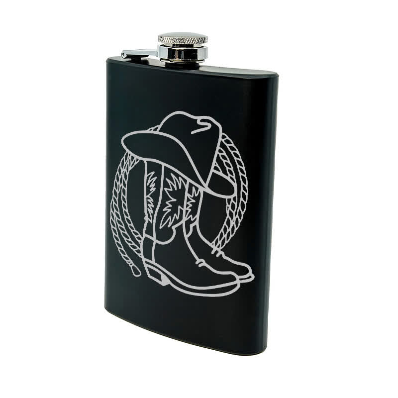 3-8 oz Boots Cowboy Hat Laser Pattern Stainless Steel Portable Flask - image 9